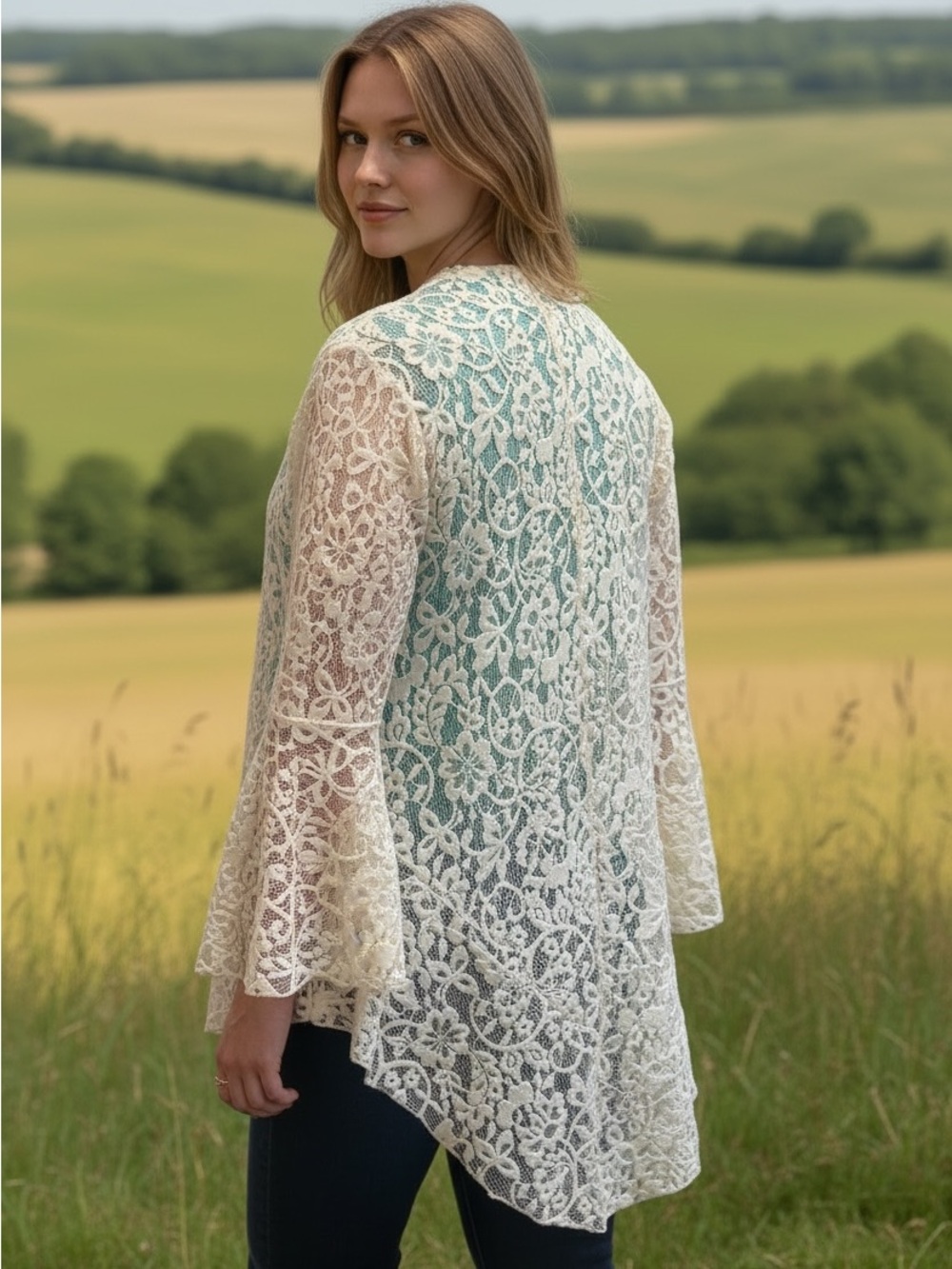 Origami Cream Lace Open-Front Jacket - Elegant Women's Layer New